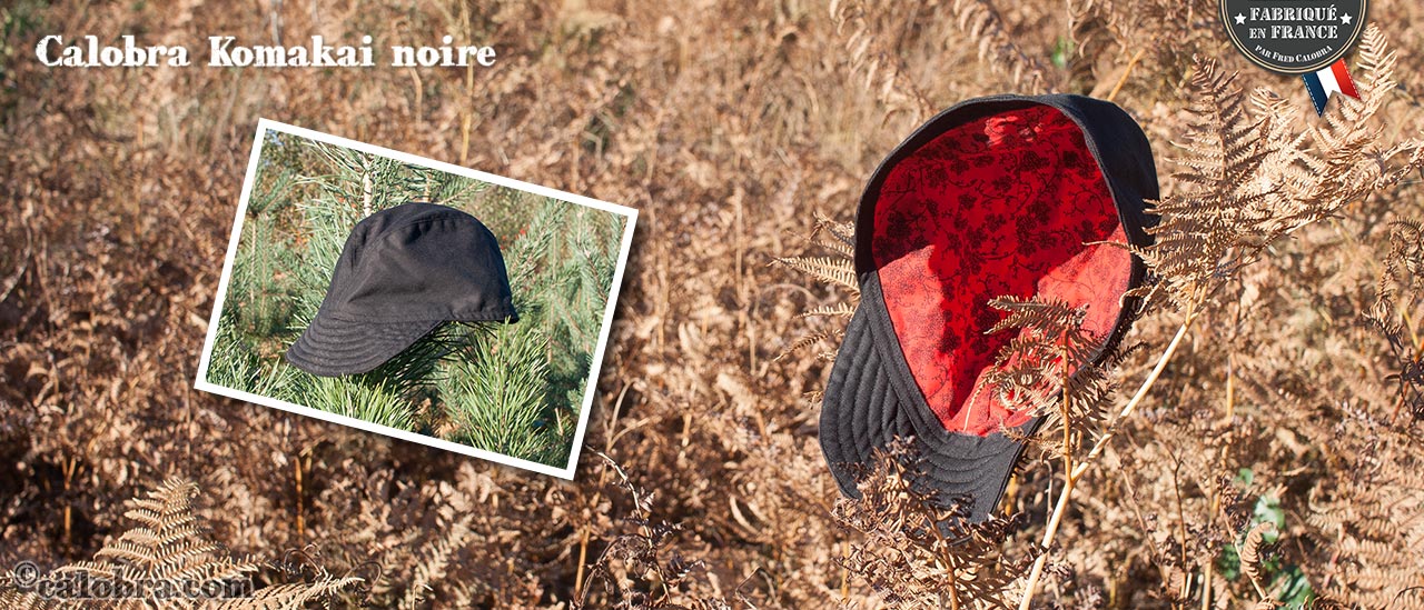 Casquette Calobra Komakai noire intérieur rouge